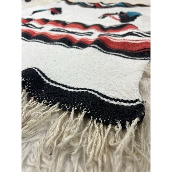 Native Mexican Horse Poncho Heavy Blanket Aztec Southwest Serape Fringe OS - Picture 8 of 12